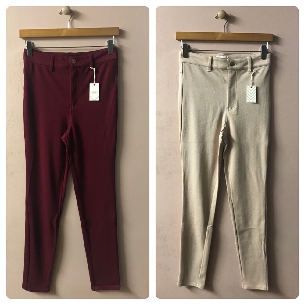 Forever 21 Burgundy & Light Pink High Waist Skinny Pants